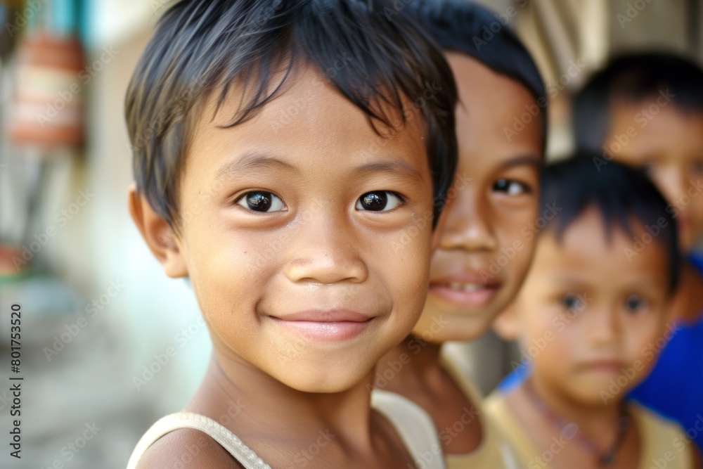 Portrait of a smiling little boy with his friends in the background Portrait of a smiling little boy with his friends in the background