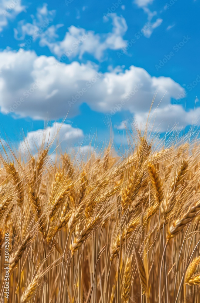 yellow barley, wheat in the countryside with blue sky