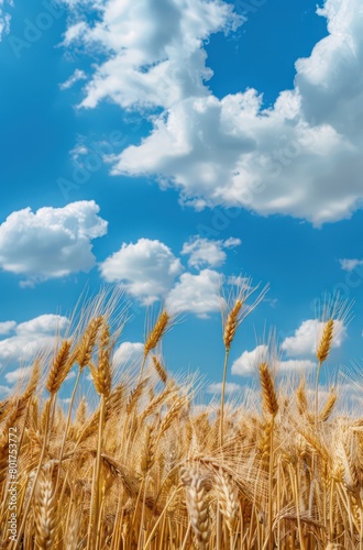 yellow barley  wheat in the countryside with blue sky