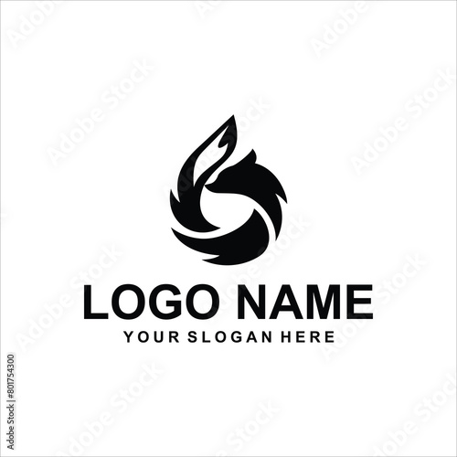 circle fox abstract fire logo vector