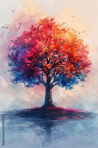 Create a watercolor painting depicting the branches of a family tree using an artificial intelligence program.