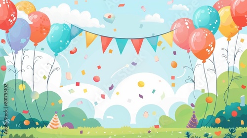 Festive outdoor celebration with colorful balloons and decorations
