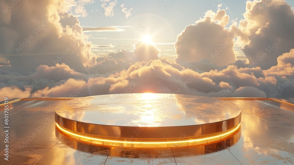 The elegance of a golden platform floating high above the ground The elegance of a golden platform floating high above the ground