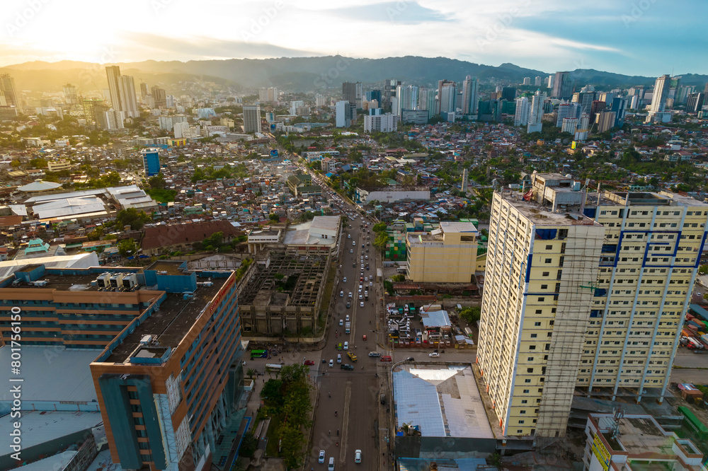 Fototapeta premium Cebu City, Philippines - The North Reclamation Area and the Cebu Skyline during Golden hour.