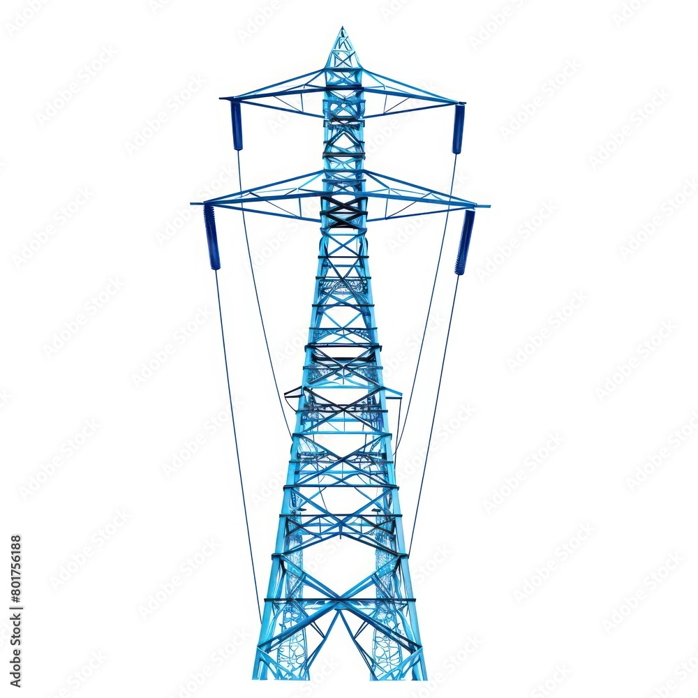 electricity high tension pylon icon, blue color, white background electricity high tension pylon icon, blue color, white background