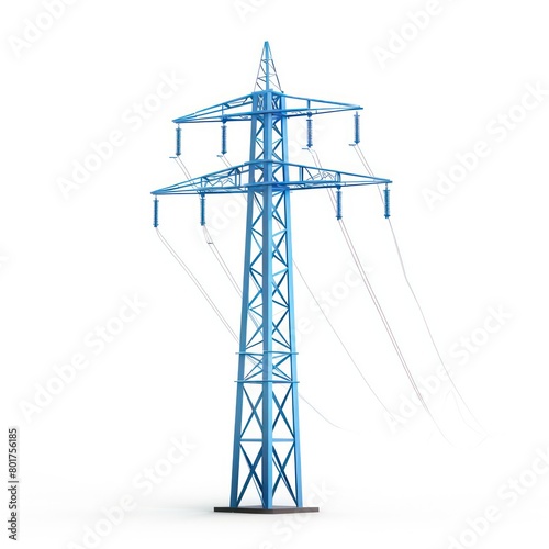 electricity high tension pylon icon, blue color, white background