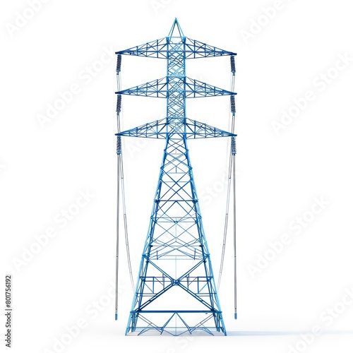 electricity high tension pylon icon, blue color, white background