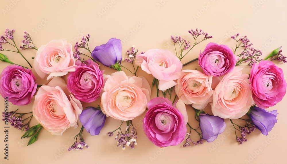 Springtime Splendor: Top View Composition of Pastel Blooms Springtime Splendor: Top View Composition of Pastel Blooms
