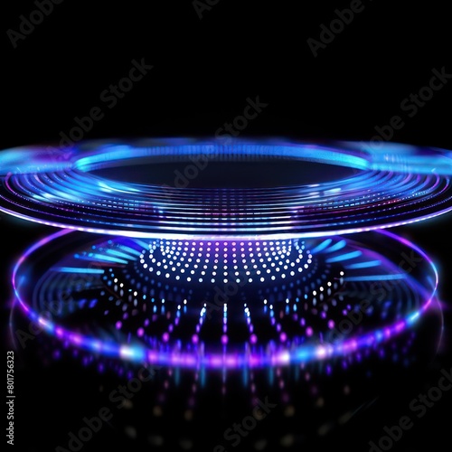  holographic dynamic perspective, blue lights reflecting, black background