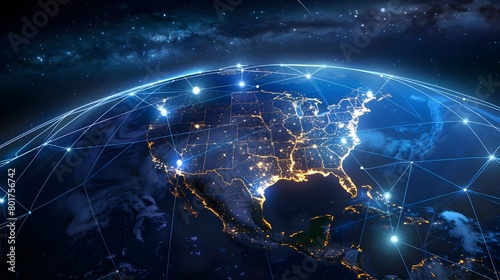 Global network digital map concept and connected cyber technology background.