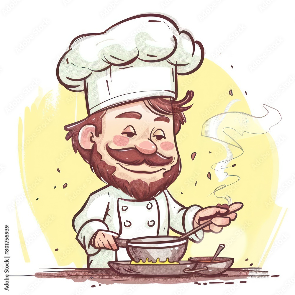 chef is cooking, funny cartoon drawing chef is cooking, funny cartoon drawing