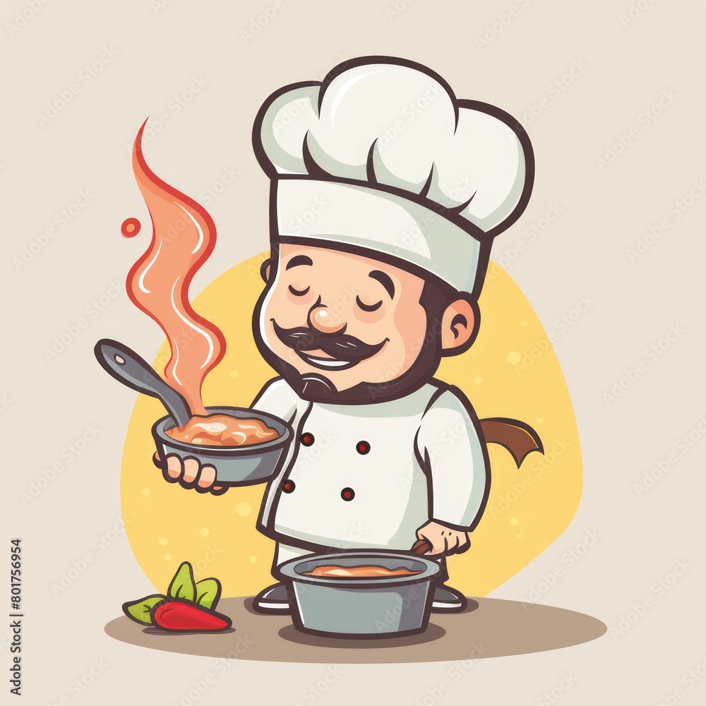 chef is cooking, funny cartoon drawing chef is cooking, funny cartoon drawing