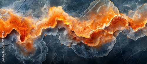 Close-up view of a surface resembling fire and ice textures set against a dark background photo