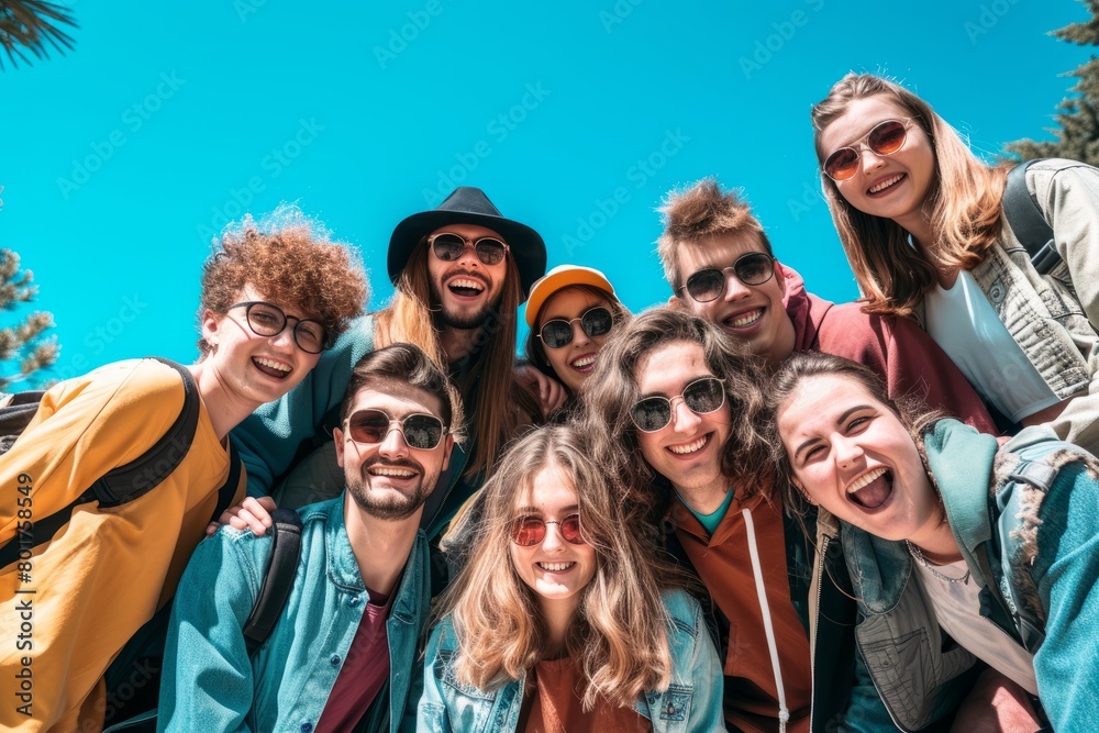Group of friends having fun outdoors - Group of young people having fun outdoors - Friendship concept