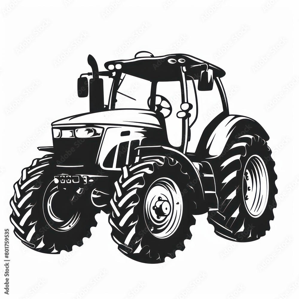 farm tractor, black and white silhouette logo design isolated on a white background 