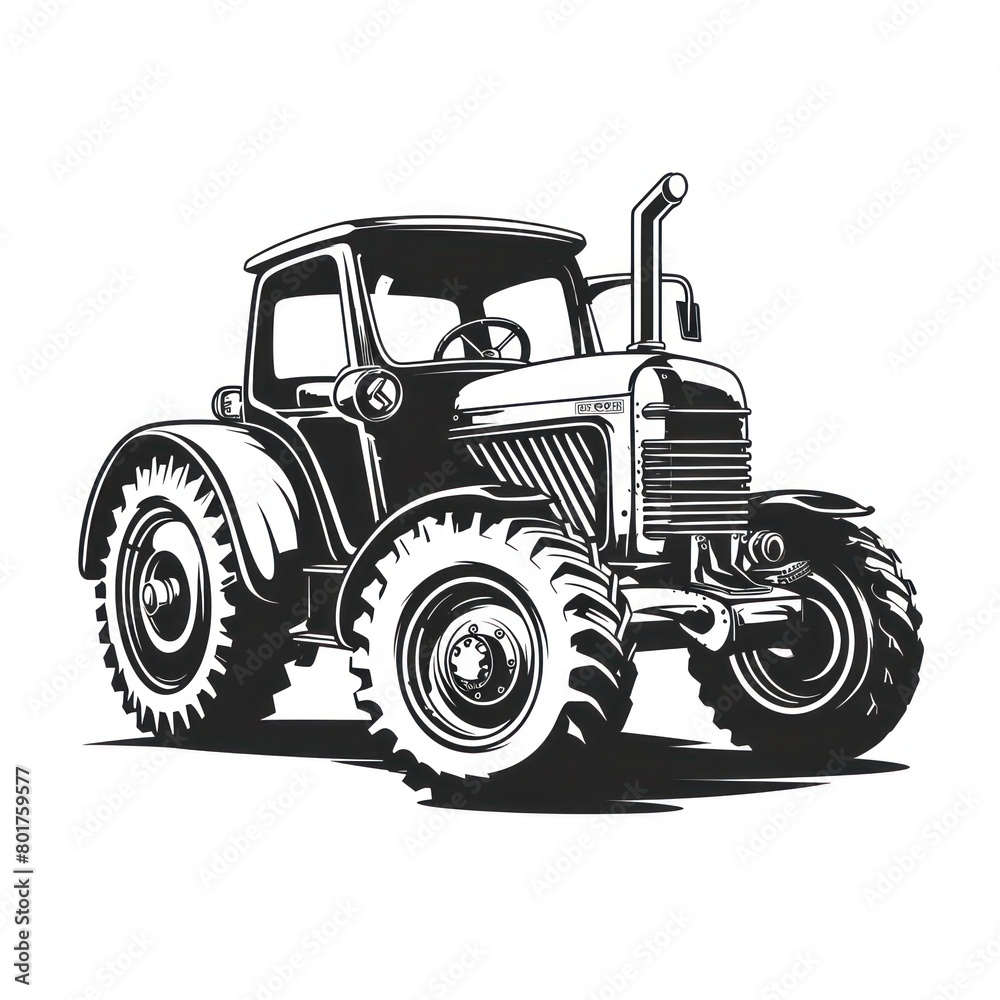 farm tractor, black and white silhouette logo design isolated on a white background farm tractor, black and white silhouette logo design isolated on a white background