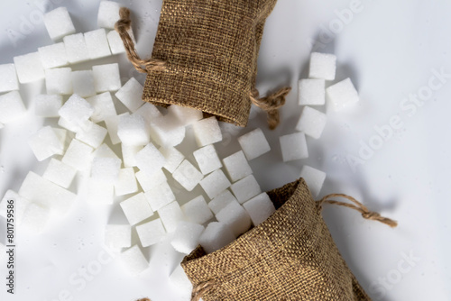 A sack of sugar on a white background Sugar industry business