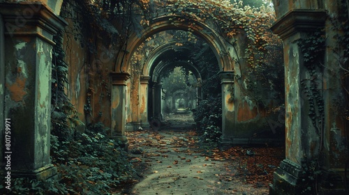 Overgrown Gothic Archway in a Forgotten Garden  Timeless Mystique Ambience