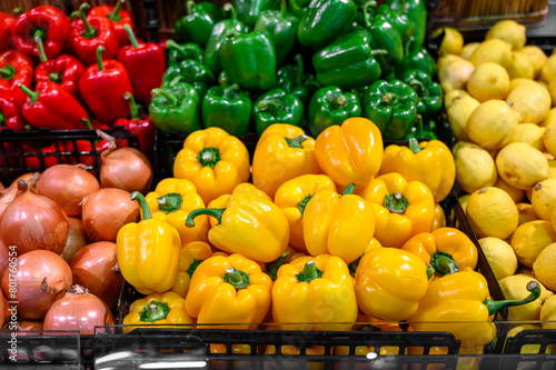ripe red and yellow bell pepper or sweet pepper 