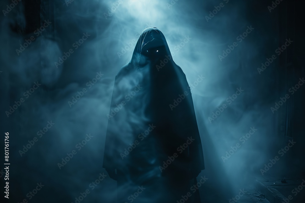 A shadowy figure of a ghost in the dim light, with a modern technology twist. A shadowy figure of a ghost in the dim light, with a modern technology twist.
