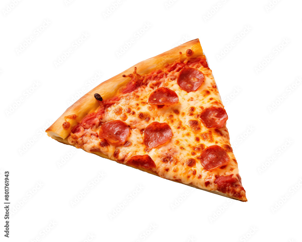 Slice of pepperoni pizza with melted, gooey cheese isolated on transparent background. Generative AI Slice of pepperoni pizza with melted, gooey cheese isolated on transparent background. Generative AI