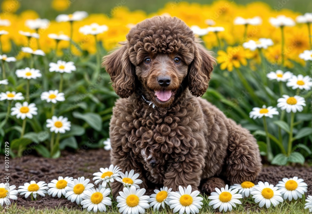 A Playful Puppy Enjoying a Colorful Garden Scene A Playful Puppy Enjoying a Colorful Garden Scene