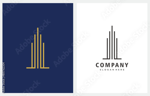 Photography Tower Building Line Art minimalist logo design vector icon