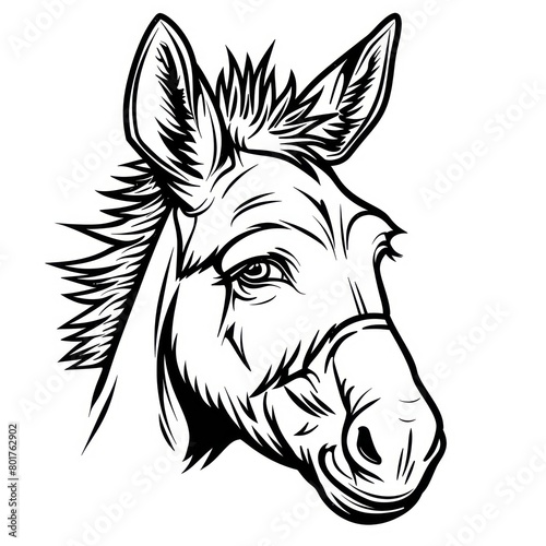 donkey face hand draw line  logo designblack and white  white background