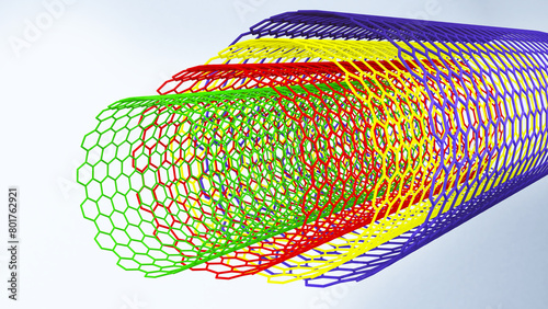 The shape structure of nanotechnology, muti walled carbon nanotube,3d rendering photo