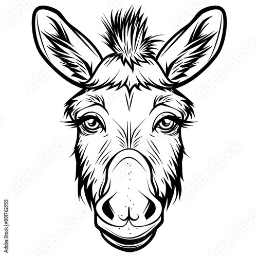 donkey face hand draw line  logo designblack and white  white background