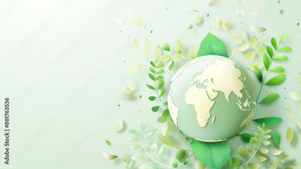 globe light green pastel color, earth day concept, pastel light colors
