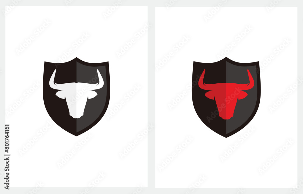 Bull Shield Buffalo Red Guard Protection logo icon vector Bull Shield Buffalo Red Guard Protection logo icon vector