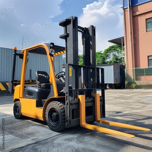 logistics forklift in warehouse industry, transports heavy loads