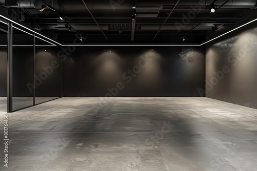 retail shop, concrete color floor, empty shop, black wall and ceiling © STOCKYE STUDIO