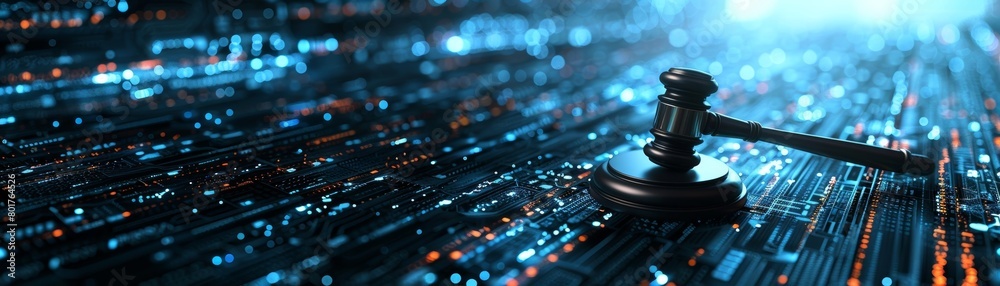 Data center backdrop featuring a gavel, illustrating the fusion of tech and law in contemporary society, available area for more information. Data center backdrop featuring a gavel, illustrating the fusion of tech and law in contemporary society, available area for more information.