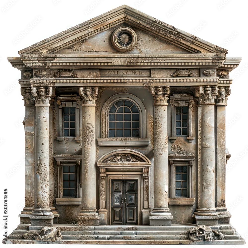 old bank marble building,  greek style architecture, isolated white background