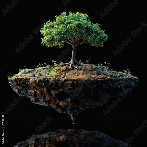 small oak tree growing on the dark background