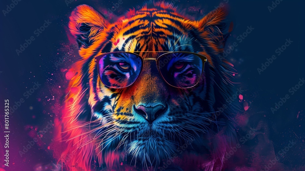 A stylish tiger wearing sunglasses, made using cutting-edge generative AI technology.