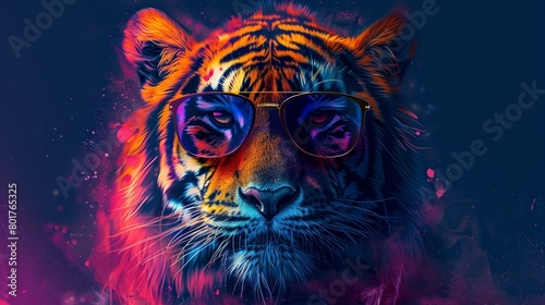 A stylish tiger wearing sunglasses  made using cutting-edge generative AI technology.