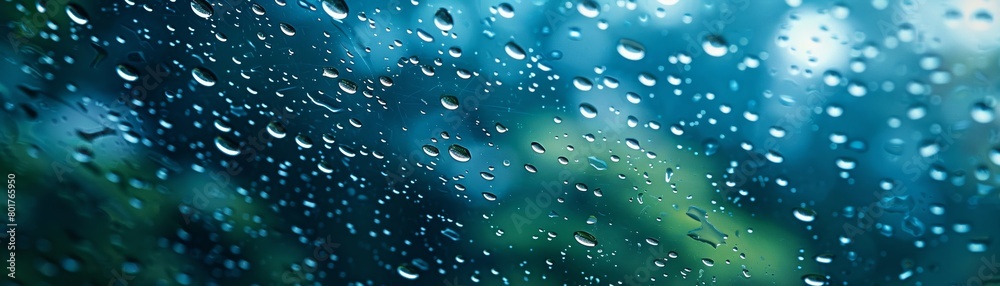 Raindrops gently hitting the windowpane up close