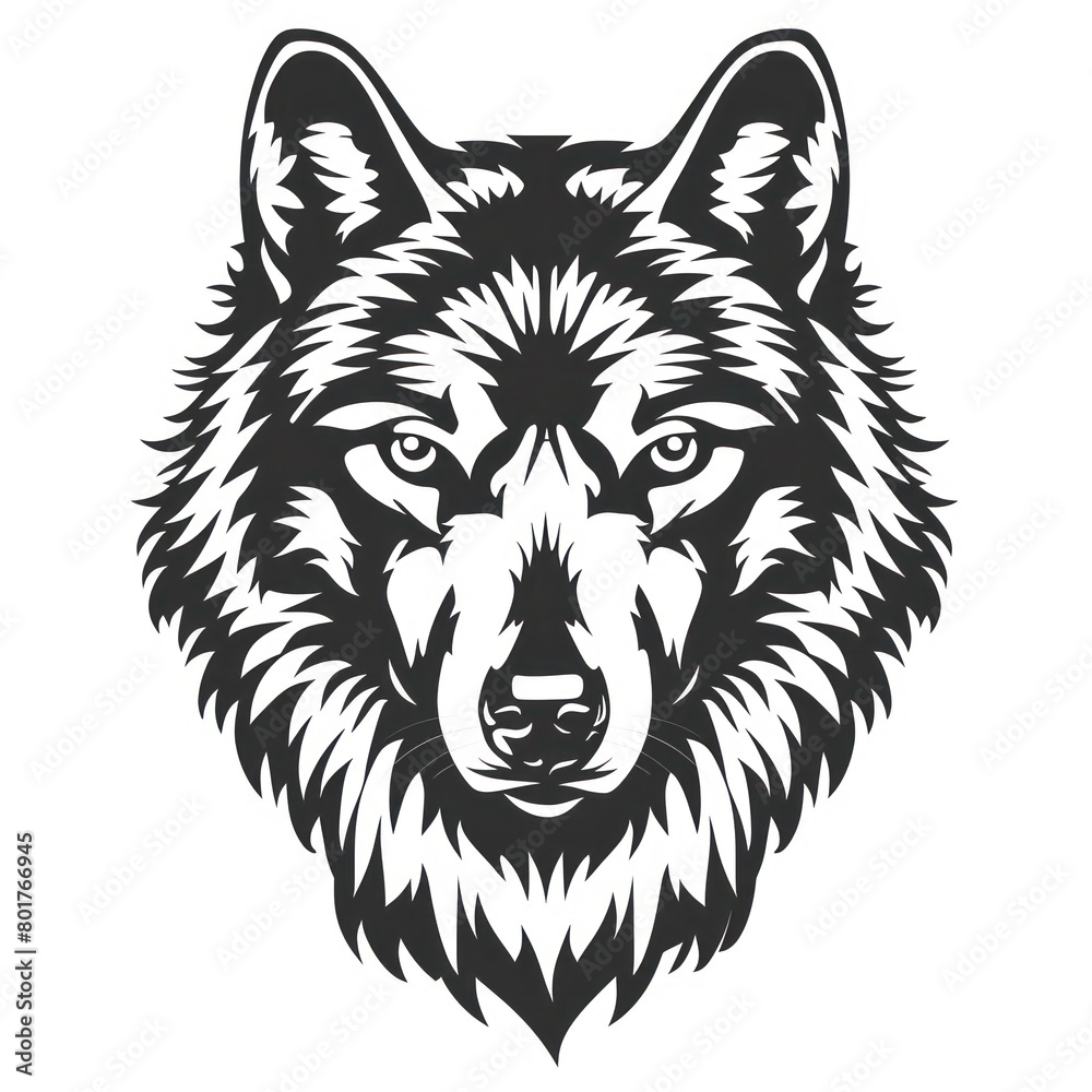 wolf head logo line-art silhouette, black and white, white background wolf head logo line-art silhouette, black and white, white background