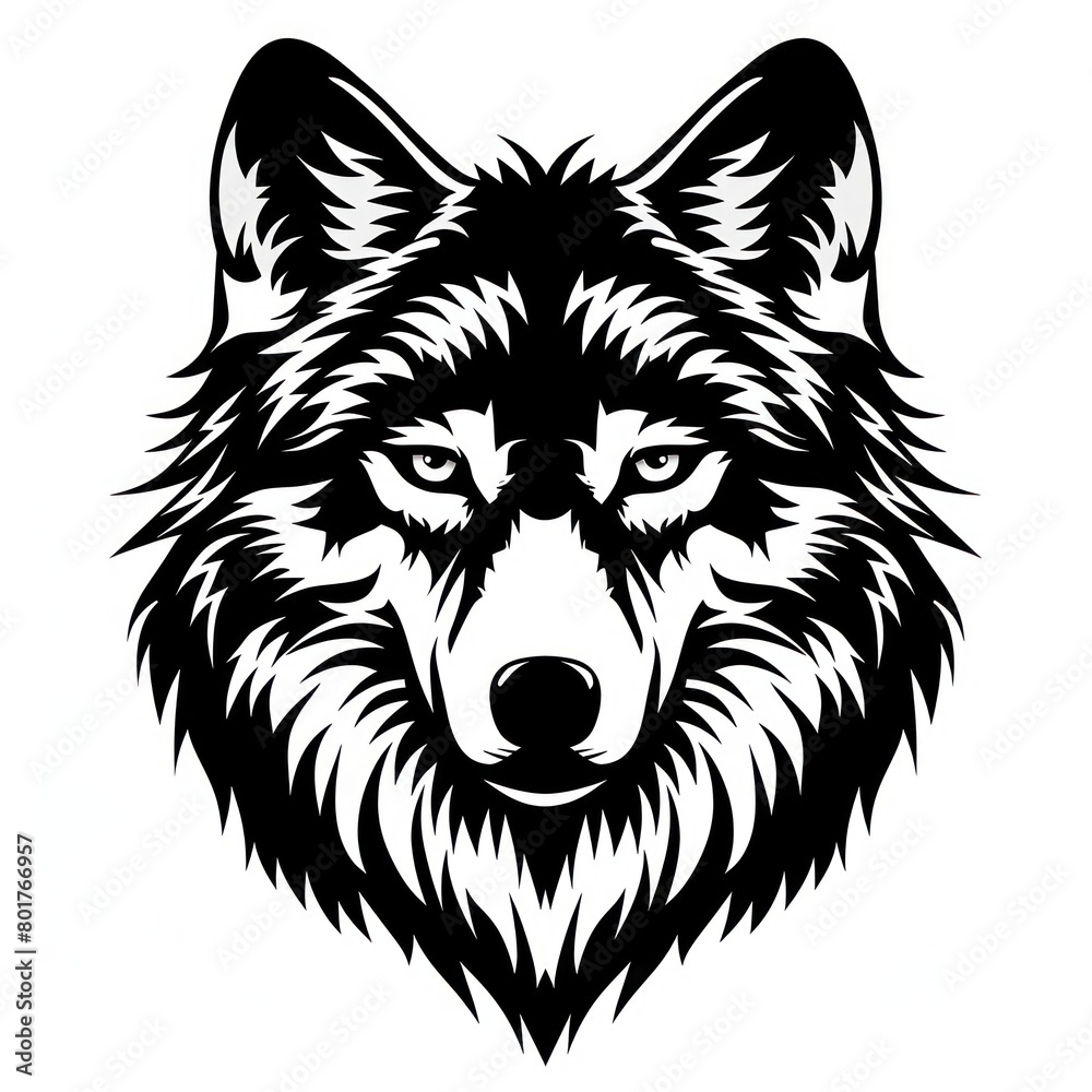 wolf head logo line-art silhouette, black and white, white background wolf head logo line-art silhouette, black and white, white background