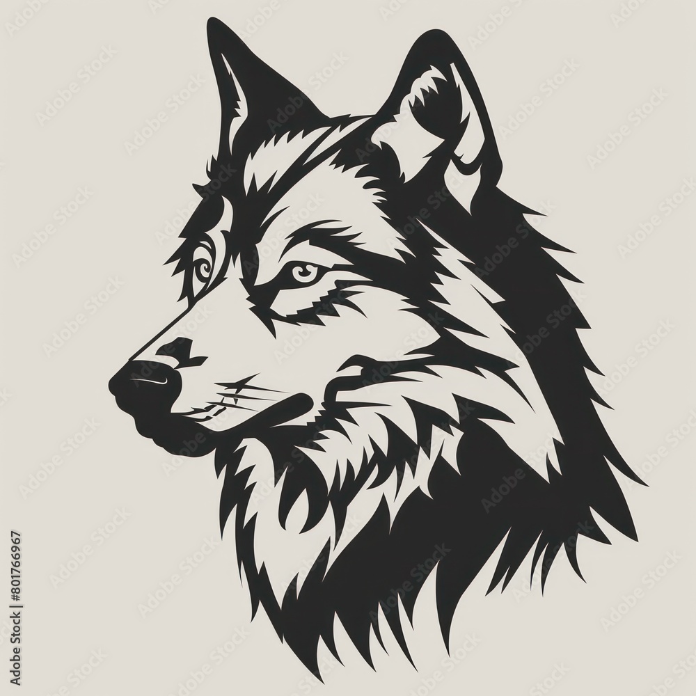 wolf head logo line-art silhouette, black and white, white background wolf head logo line-art silhouette, black and white, white background