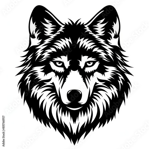 wolf head logo line-art silhouette, black and white, white background © STOCKYE STUDIO