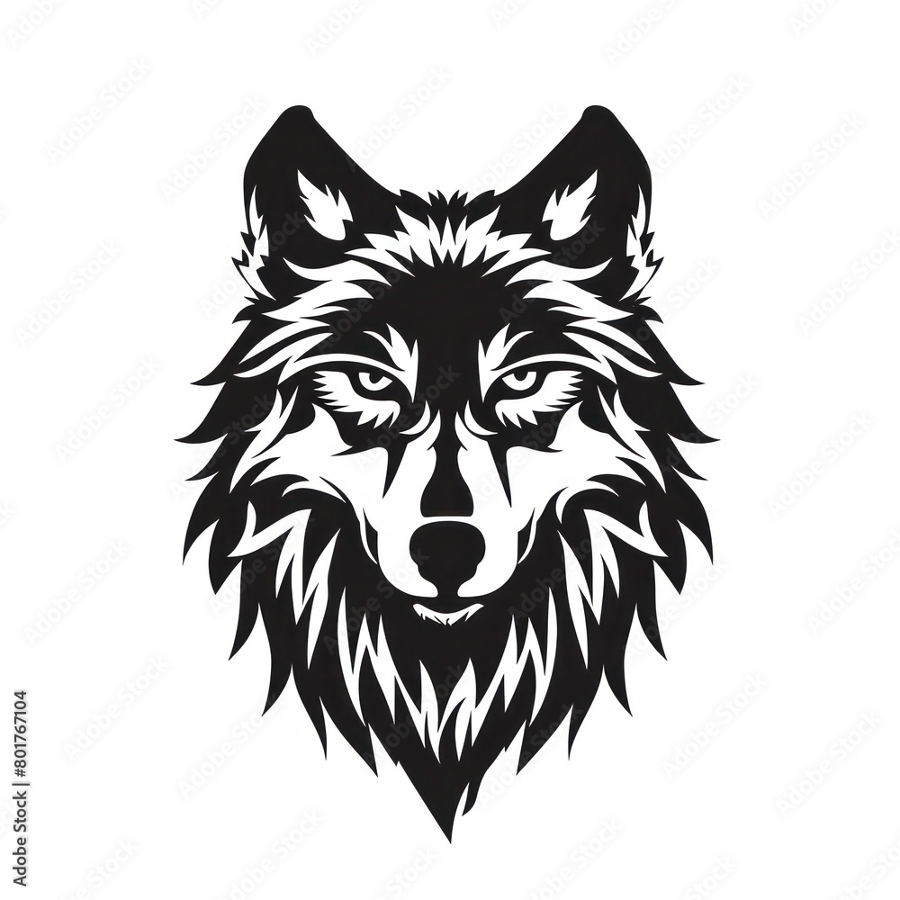 wolf head logo line-art silhouette, black and white, white background