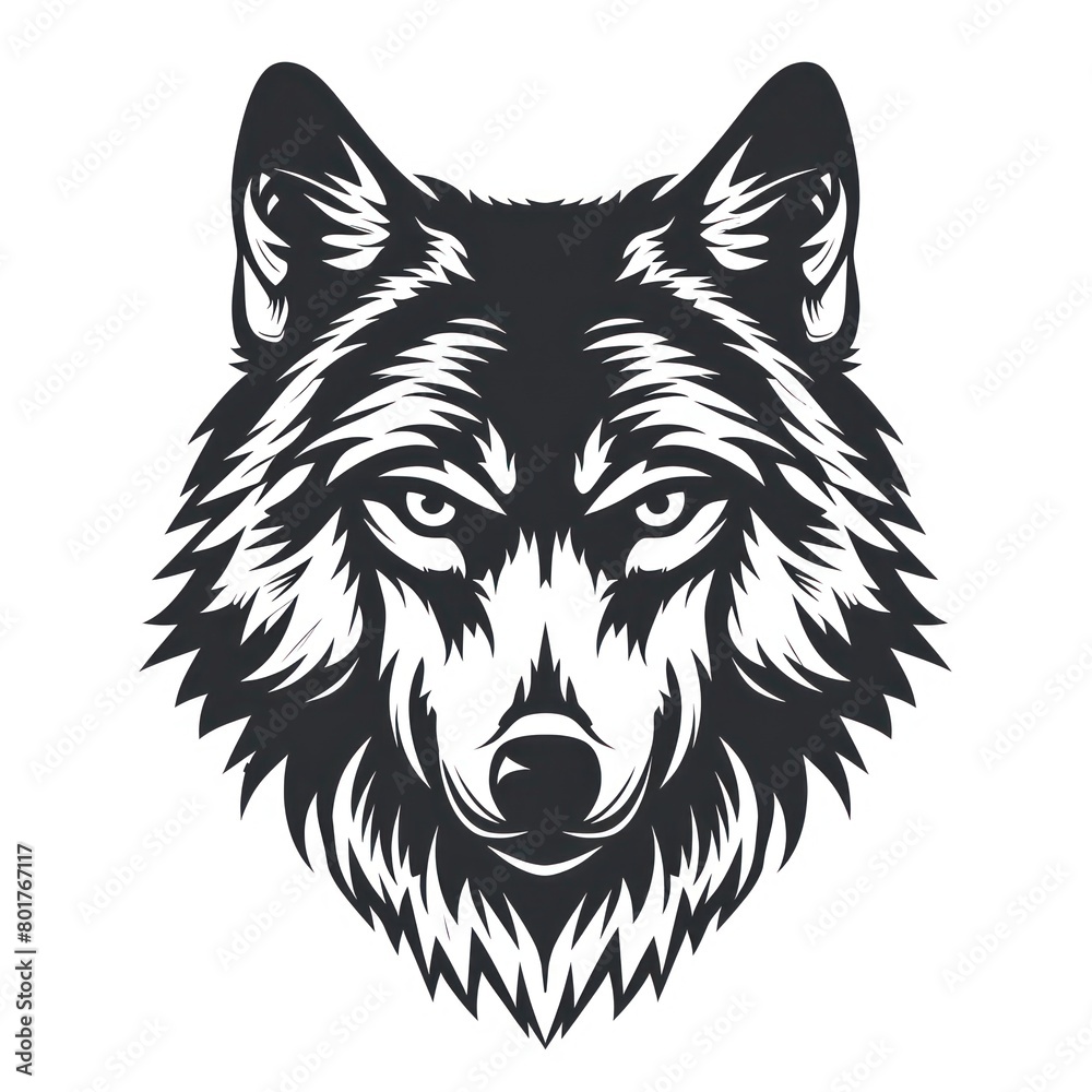 wolf head logo line-art silhouette, black and white, white background