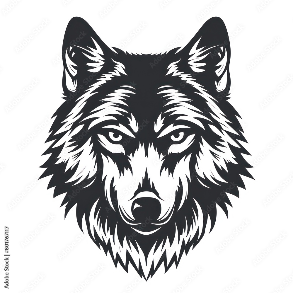 wolf head logo line-art silhouette, black and white, white background wolf head logo line-art silhouette, black and white, white background