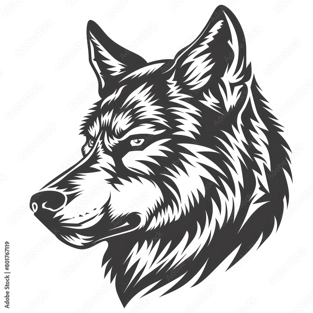 wolf head logo line-art silhouette, black and white, white background wolf head logo line-art silhouette, black and white, white background