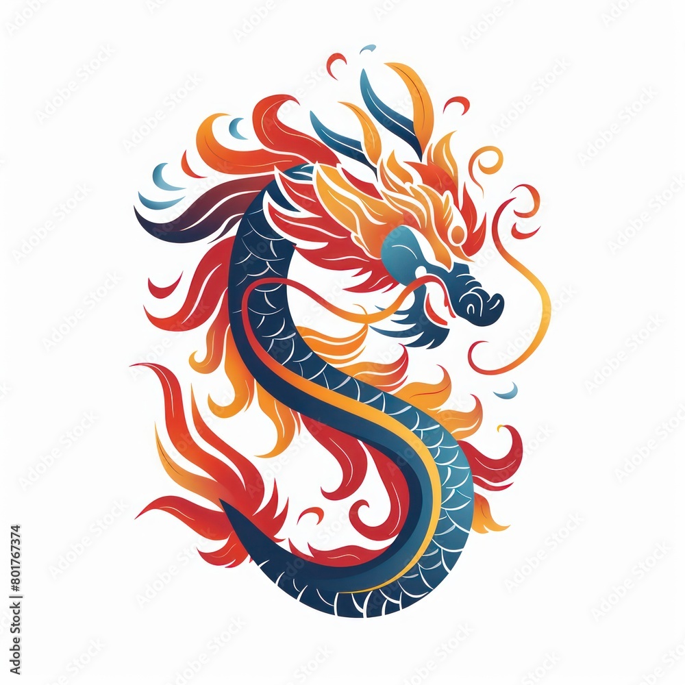 dragon logo design, bright colors, white background
