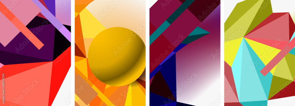 Vibrant colors and geometric shapes like rectangles, circles, and triangles create an artistic pattern on a white background, showcasing the beauty of colorfulness and material properties Vibrant colors and geometric shapes like rectangles, circles, and triangles create an artistic pattern on a white background, showcasing the beauty of colorfulness and material properties
